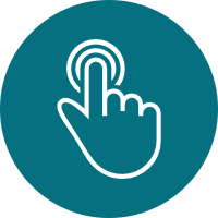 White icon of a finger pressing a button
